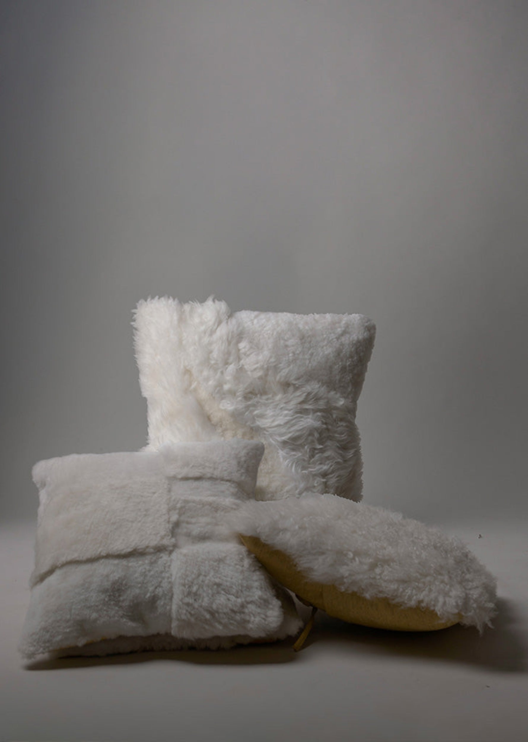 "HORT" LEATHER AND WOOL CUSHION COVER, LONG PILE