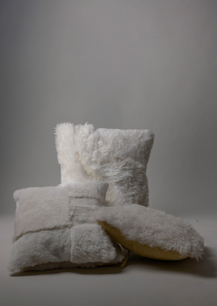 "HORT" LEATHER AND WOOL CUSHION COVER, LONG PILE