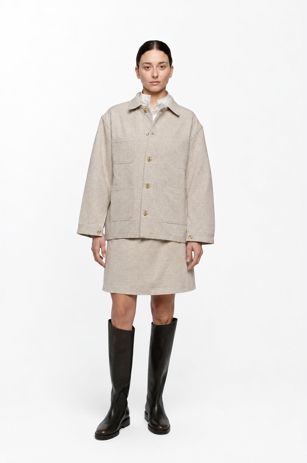 CHAQUETA DE LANA Y ALGODÓN "CAMP" Crudo