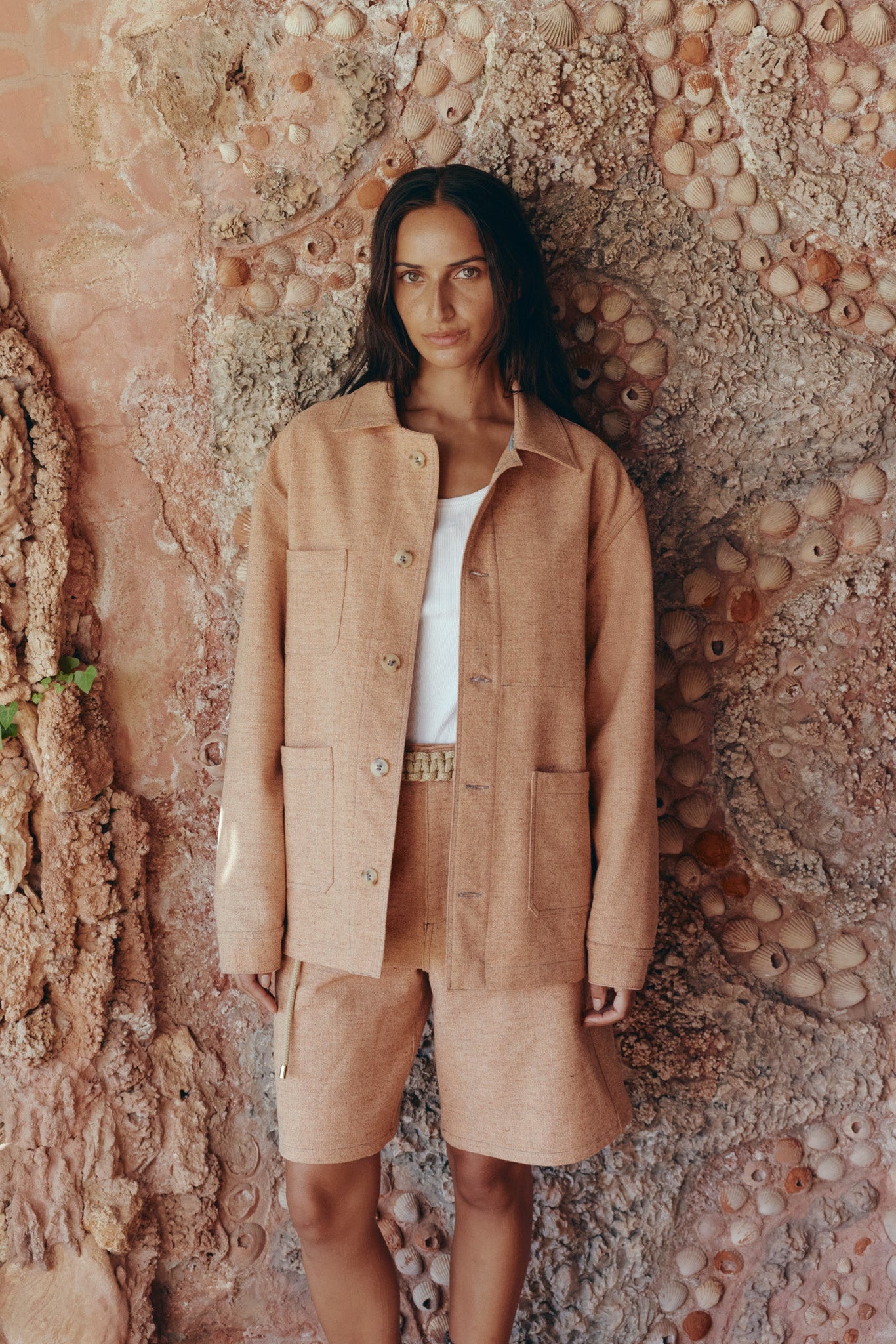 CHAQUETA DE LANA Y ALGODÓN "CAMP" Salmón