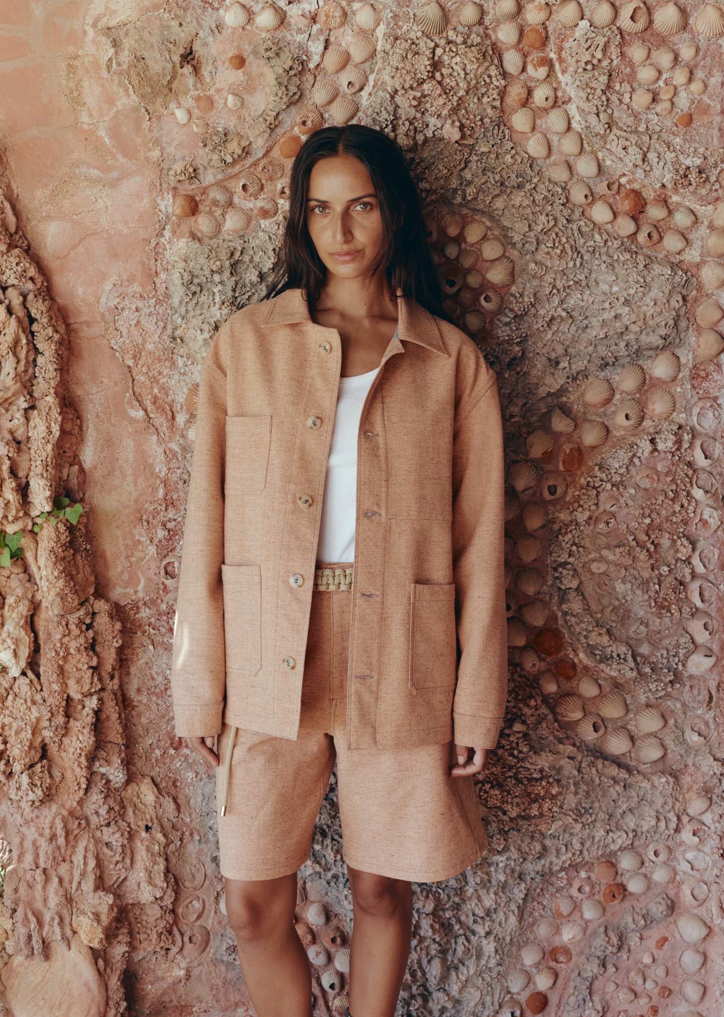 "CAMP" Wool and organic cotton jacket, Salmon