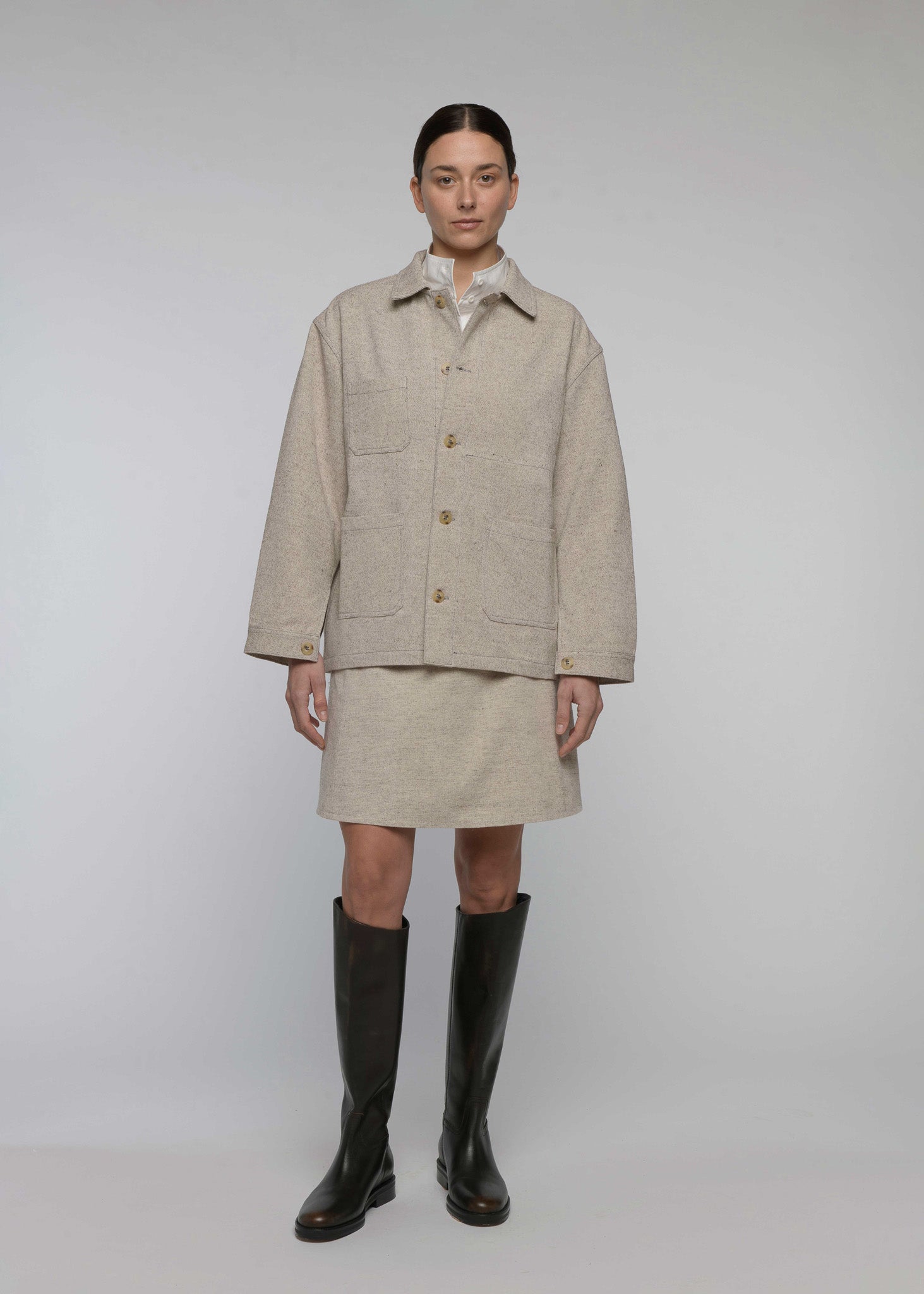 CHAQUETA DE LANA Y ALGODÓN "CAMP" Crudo