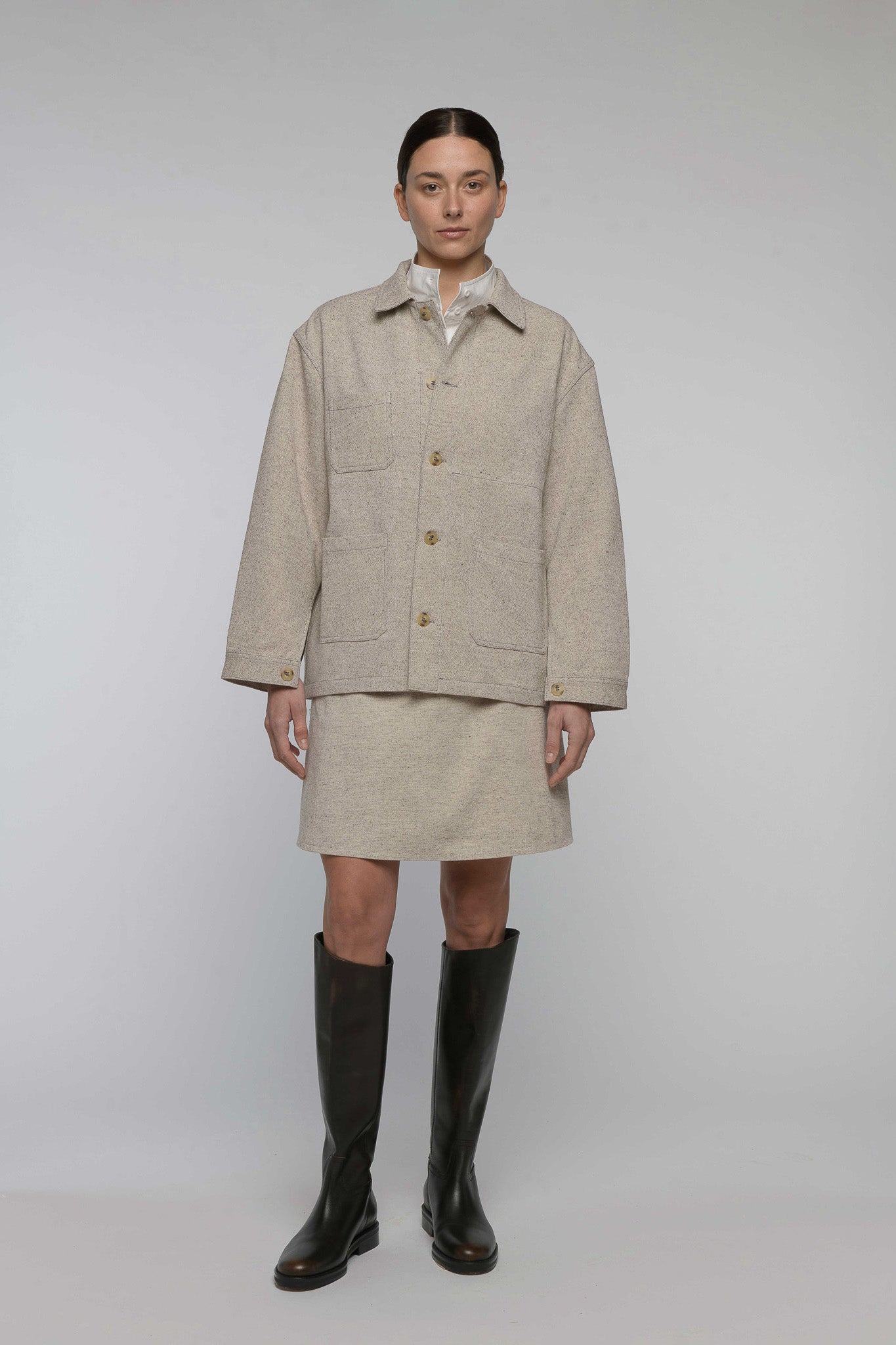 CHAQUETA DE LANA Y ALGODÓN "CAMP" Crudo